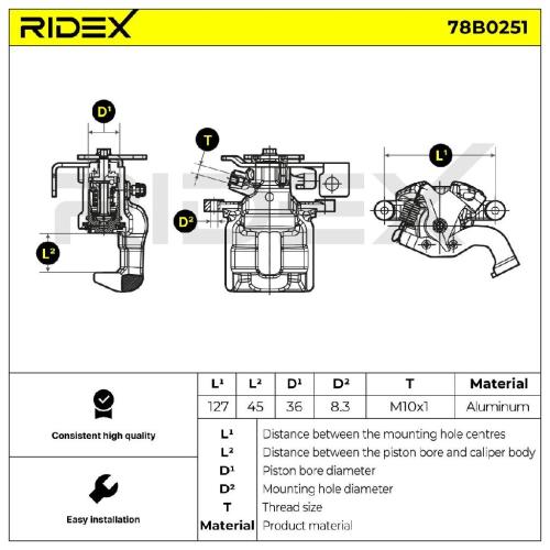 RIDEX 78B0251 Bremssattel Bremszange Hinten rechts für TOYOTA AURIS 4783002101 Bild RIDEX 78B0251 Bremssattel Bremszange Hinten rechts für TOYOTA AURIS 4783002101