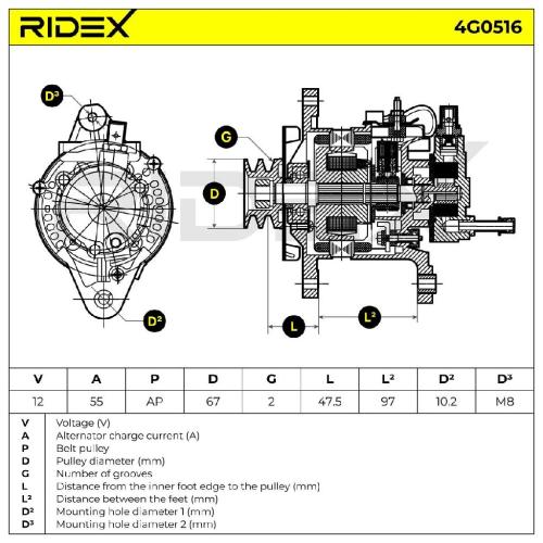 RIDEX 4G0516 Lichtmaschine 55A 12V Drehrichtung im Uhrzeigersinn mit für TOYOTA Bild RIDEX 4G0516 Lichtmaschine 55A 12V Drehrichtung im Uhrzeigersinn mit für TOYOTA