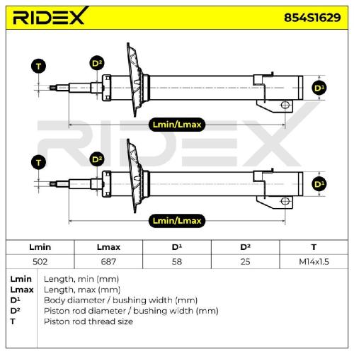 RIDEX 854S1629 2x Stoßdämpfer Federbein Gasdruck Vorne für FIAT 5202XC 5202XA Bild RIDEX 854S1629 2x Stoßdämpfer Federbein Gasdruck Vorne für FIAT 5202XC 5202XA