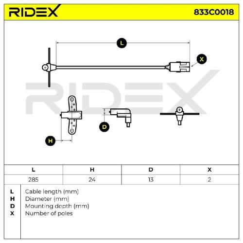 RIDEX Kurbelwellensensor 833C0018 250 mm Anzahl der Steckkontakte: 2 für Bild RIDEX Kurbelwellensensor 833C0018 250 mm Anzahl der Steckkontakte: 2 für