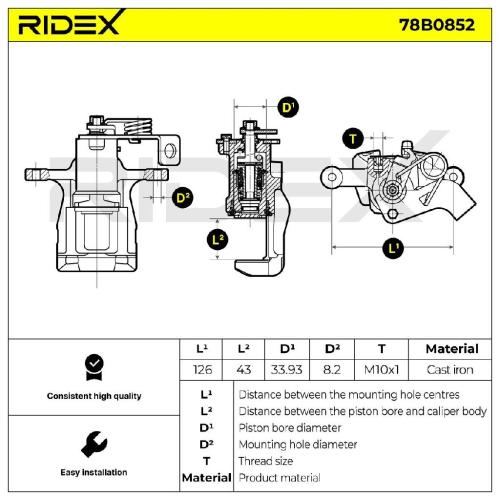 RIDEX 78B0852 Bremssattel Bremszange Hinten links für HYUNDAI i10 (PA) Bild RIDEX 78B0852 Bremssattel Bremszange Hinten links für HYUNDAI i10 (PA)