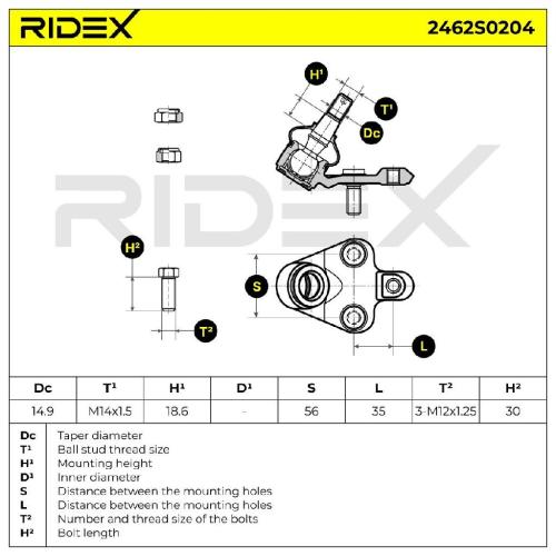 RIDEX 2462S0204 Traggelenk Führungsgelenk Vorne für TOYOTA AVENSIS Kombi (T25) Bild RIDEX 2462S0204 Traggelenk Führungsgelenk Vorne für TOYOTA AVENSIS Kombi (T25)