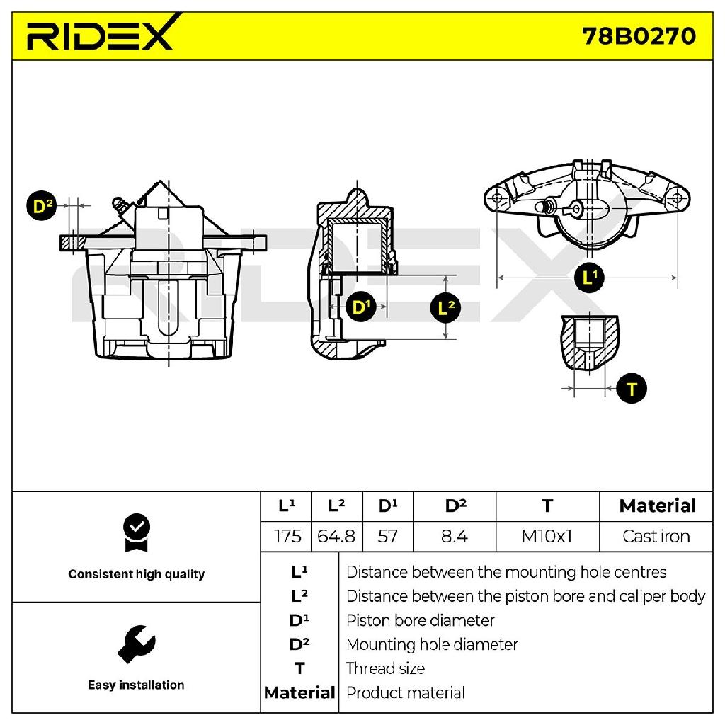 RIDEX 78B0270 Bremssattel Bremszange Vorne links für FORD MONDEO III Kombi (BWY)