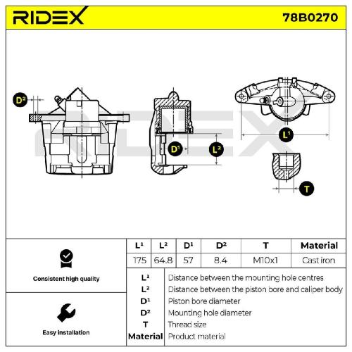 RIDEX 78B0270 Bremssattel Bremszange Vorne links für FORD MONDEO III Kombi (BWY) Bild RIDEX 78B0270 Bremssattel Bremszange Vorne links für FORD MONDEO III Kombi (BWY)