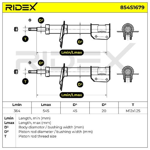RIDEX 854S1679 2x Stoßdämpfer Federbein Gasdruck Vorne für FIAT PUNTO (188) Bild RIDEX 854S1679 2x Stoßdämpfer Federbein Gasdruck Vorne für FIAT PUNTO (188)