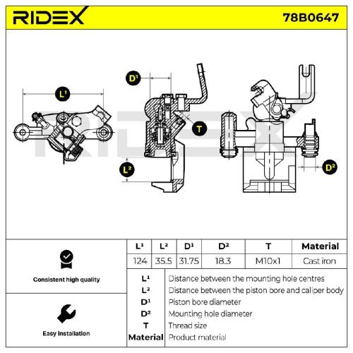 RIDEX 78B0647 Bremssattel Bremszange Hinten links für MAZDA MX-5 II (NB) Bild RIDEX 78B0647 Bremssattel Bremszange Hinten links für MAZDA MX-5 II (NB)