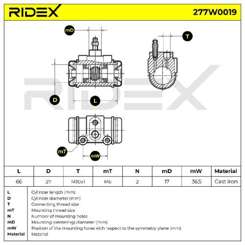 RIDEX 277W0019 1x Radbremszylinder Trommelbremse Radzylinder Hinten beidseitig Bild RIDEX 277W0019 1x Radbremszylinder Trommelbremse Radzylinder Hinten beidseitig