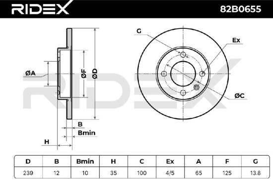 RIDEX 82B0655 2x Bremsscheiben Vorne Ø239mm voll für VW Golf 1II (1H1) Bild RIDEX 82B0655 2x Bremsscheiben Vorne Ø239mm voll für VW Golf 1II (1H1)