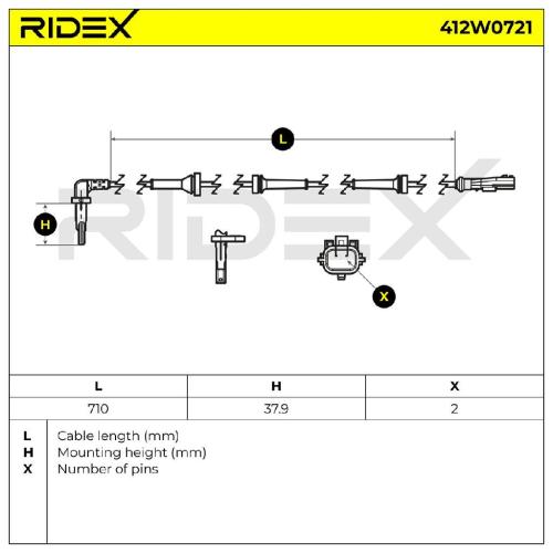 RIDEX ABS-Sensor 412W0721 Vorderachse Anzahl der Steckkontakte: 2 703mm für OPEL Bild RIDEX ABS-Sensor 412W0721 Vorderachse Anzahl der Steckkontakte: 2 703mm für OPEL