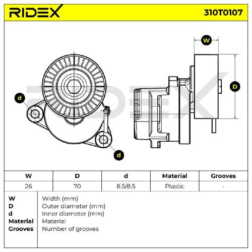 RIDEX 310T0107 Spannrolle Keilrippenriemen für OPEL INSIGNIA Caravan 1340269 Bild RIDEX 310T0107 Spannrolle Keilrippenriemen für OPEL INSIGNIA Caravan 1340269