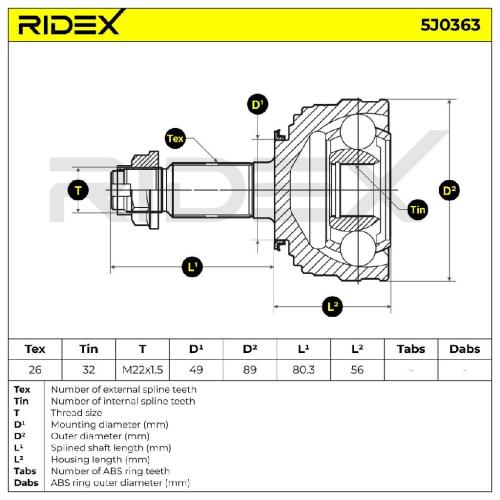 RIDEX 5J0363 Gelenksatz Antriebswelle Achswelle radseitig für HONDA CRX II Bild RIDEX 5J0363 Gelenksatz Antriebswelle Achswelle radseitig für HONDA CRX II