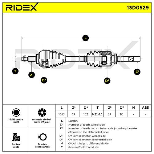 RIDEX Antriebswelle Achswelle Vorderachse/Vorne rechts für OPEL R1640113 Bild RIDEX Antriebswelle Achswelle Vorderachse/Vorne rechts für OPEL R1640113