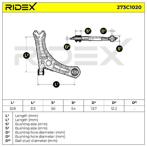 RIDEX 273C1020 Lenker Radaufhängung Querlenker Front links für SKODA 1K0407151BE Bild RIDEX 273C1020 Lenker Radaufhängung Querlenker Front links für SKODA 1K0407151BE