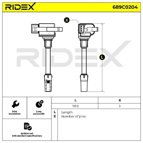 RIDEX 689C0204 Zündspule 12V für MITSUBISHI Space Star (DGA) MD346866 134037 Bild RIDEX 689C0204 Zündspule 12V für MITSUBISHI Space Star (DGA) MD346866 134037