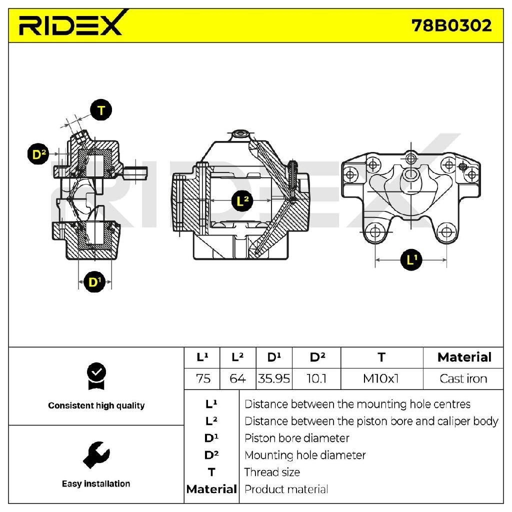 RIDEX 78B0302 Bremssattel Bremszange Hinten links passend für MERCEDES-BENZ