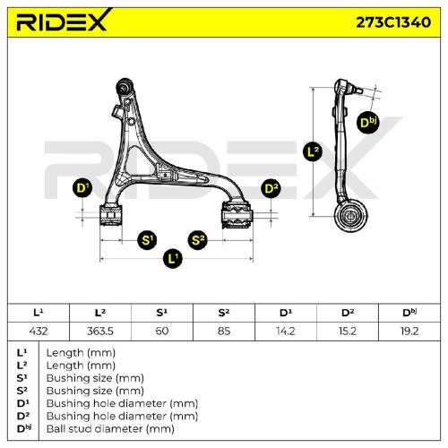 RIDEX 273C1340 Lenker Radaufhängung Querlenker Front passend für MERCEDES-BENZ Bild RIDEX 273C1340 Lenker Radaufhängung Querlenker Front passend für MERCEDES-BENZ