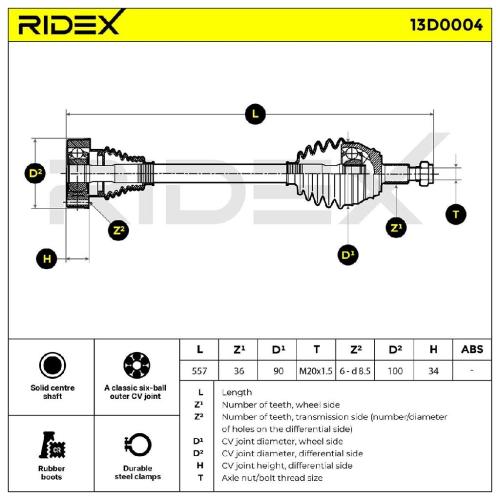 RIDEX Antriebswelle Achswelle Vorderachse/Vorne links für VW Schaltgetriebe Bild RIDEX Antriebswelle Achswelle Vorderachse/Vorne links für VW Schaltgetriebe