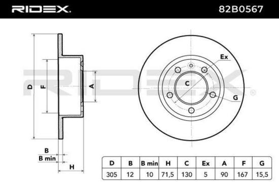 RIDEX 82B0567 2x Bremsscheiben Hinten Ø305mm voll für RENAULT 432000367R Bild RIDEX 82B0567 2x Bremsscheiben Hinten Ø305mm voll für RENAULT 432000367R