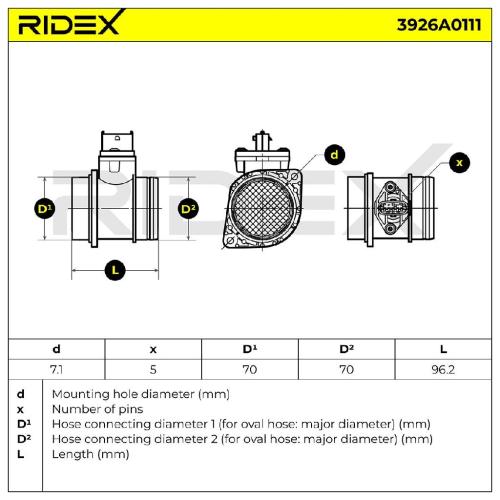 RIDEX 3926A0111 Luftmassenmesser/Luftmengenmesser LMM mit Gehäuse 5-Polig Bild RIDEX 3926A0111 Luftmassenmesser/Luftmengenmesser LMM mit Gehäuse 5-Polig