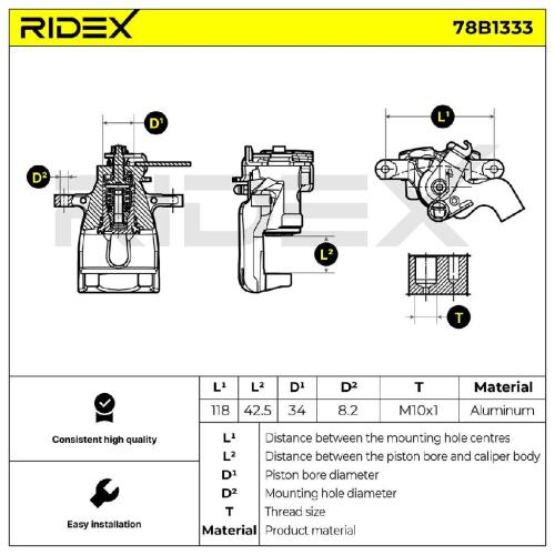 RIDEX 78B1333 Bremssattel Bremszange Hinten links für KIA CEE'D (JD) für 10,0mm Bild RIDEX 78B1333 Bremssattel Bremszange Hinten links für KIA CEE'D (JD) für 10,0mm