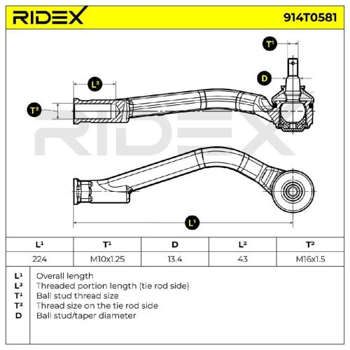 RIDEX Spurstangenkopf Vorderachse rechts Traggelenk M10x1.25 914T0581 für KIA Bild RIDEX Spurstangenkopf Vorderachse rechts Traggelenk M10x1.25 914T0581 für KIA
