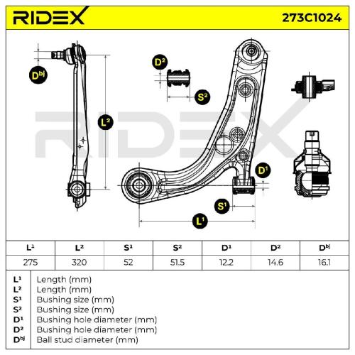RIDEX 273C1024 Lenker Radaufhängung Querlenker Front links für FIAT 51928536 Bild RIDEX 273C1024 Lenker Radaufhängung Querlenker Front links für FIAT 51928536