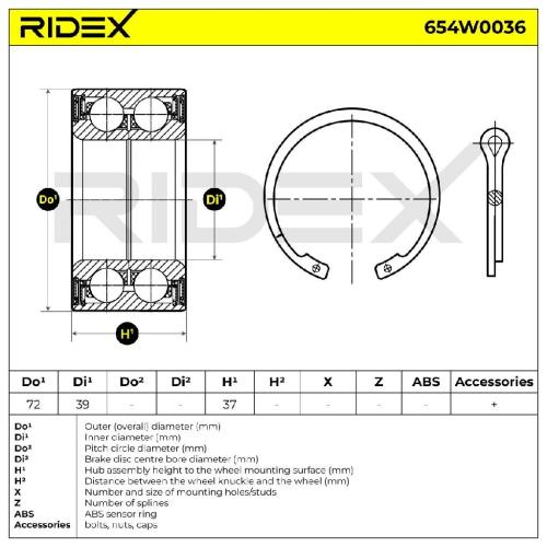 RIDEX 654W0036 Radlagersatz pro 1 Rad Vorne beidseitig für OPEL 1603191 Bild RIDEX 654W0036 Radlagersatz pro 1 Rad Vorne beidseitig für OPEL 1603191