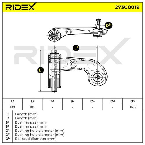 RIDEX 273C0019 Lenker Radaufhängung Querlenker Front rechts A2023303707 Bild RIDEX 273C0019 Lenker Radaufhängung Querlenker Front rechts A2023303707