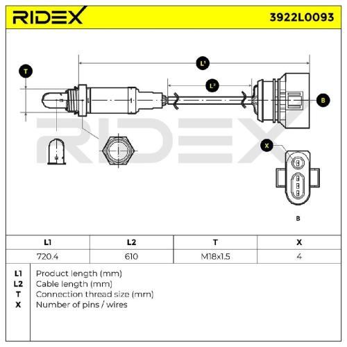 RIDEX 3922L0093 Lambdasonde Oxygen O2 Sensor Beheizt für VW Transporter T1V Bus Bild RIDEX 3922L0093 Lambdasonde Oxygen O2 Sensor Beheizt für VW Transporter T1V Bus