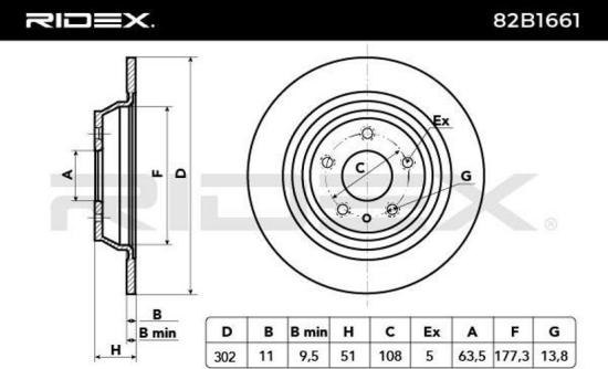 RIDEX 82B1661 2x Bremsscheiben Hinten Ø302mm voll für FORD Mondeo V Kombi Bild RIDEX 82B1661 2x Bremsscheiben Hinten Ø302mm voll für FORD Mondeo V Kombi