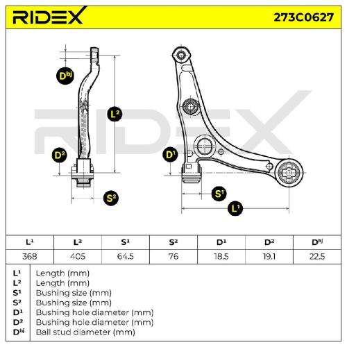 RIDEX 273C0627 Lenker Radaufhängung Querlenker Front rechts unten für FIAT Bild RIDEX 273C0627 Lenker Radaufhängung Querlenker Front rechts unten für FIAT
