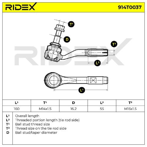 RIDEX Spurstangenkopf Vorderachse beidseitig Traggelenk M16x1,5 914T0037 für BMW Bild RIDEX Spurstangenkopf Vorderachse beidseitig Traggelenk M16x1,5 914T0037 für BMW