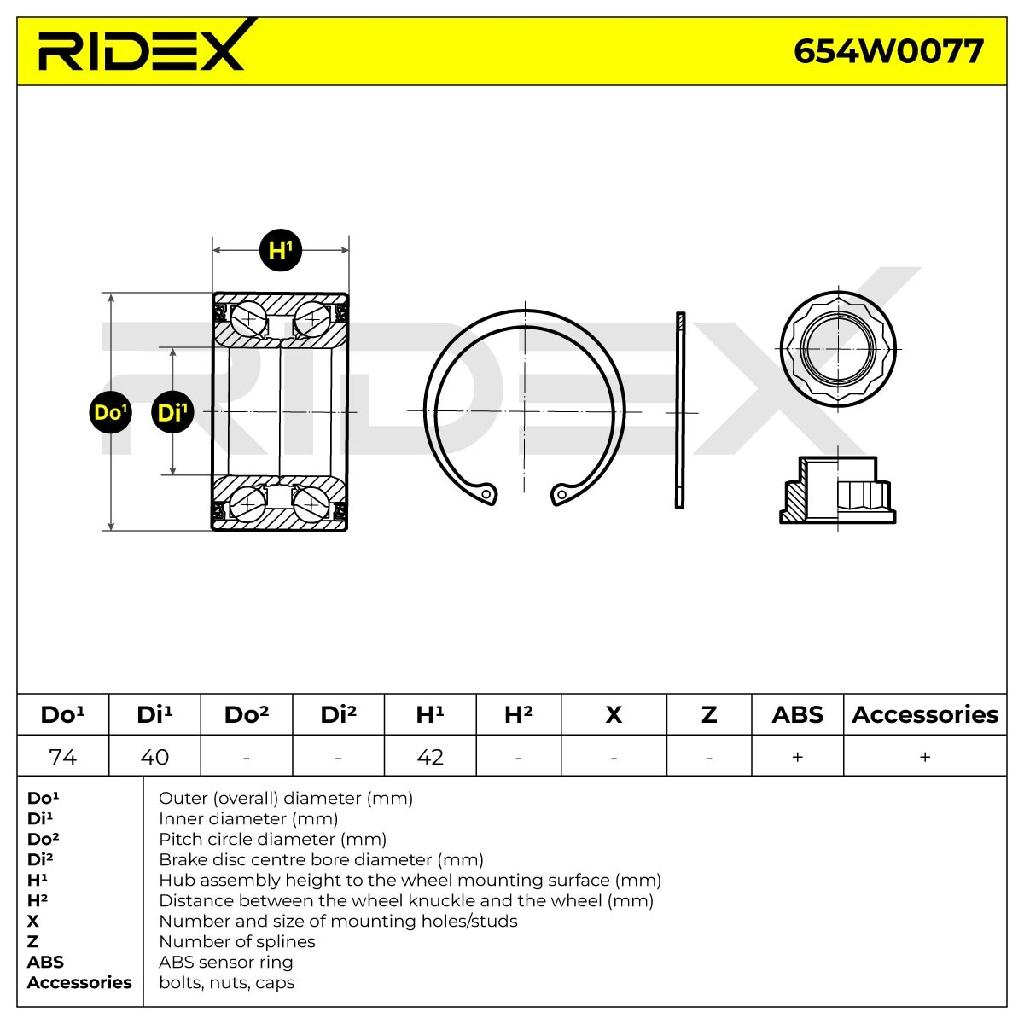 RIDEX 654W0077 Radlagersatz pro 1 Rad Vorne beidseitig für TOYOTA AVENSIS Kombi