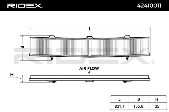 RIDEX 424I0011 Innenraumfilter Pollenfilter Aktivkohlefilter Höhe: 35 Breite: Bild RIDEX 424I0011 Innenraumfilter Pollenfilter Aktivkohlefilter Höhe: 35 Breite: