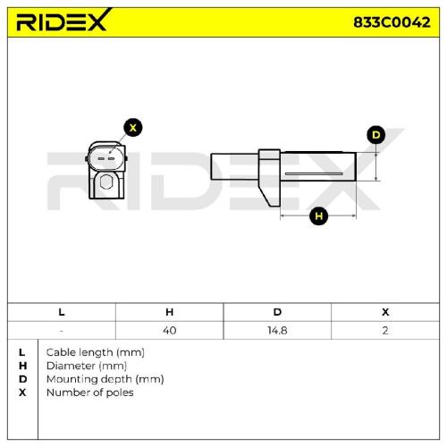 RIDEX Kurbelwellensensor 833C0042 ohne Kabel für SMART FORTWO Coupe (451) Bild RIDEX Kurbelwellensensor 833C0042 ohne Kabel für SMART FORTWO Coupe (451)