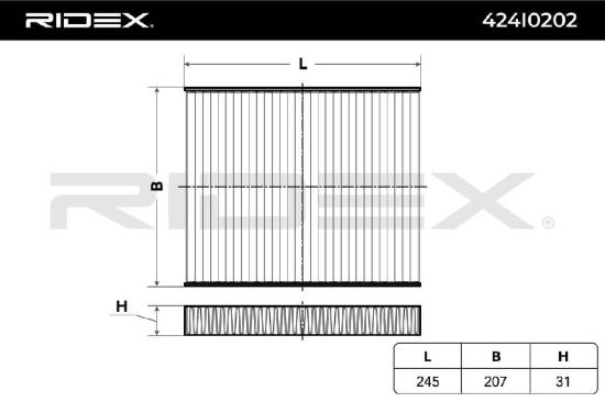 RIDEX 424I0202 Innenraumfilter Pollenfilter Aktivkohlefilter Höhe: 31 Breite: Bild RIDEX 424I0202 Innenraumfilter Pollenfilter Aktivkohlefilter Höhe: 31 Breite: