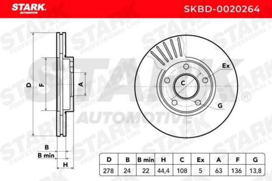 STARK SKBD-0020264 1x Bremsscheibe Vorne Ø278mm Belüftet für FORD 1930982 Bild STARK SKBD-0020264 1x Bremsscheibe Vorne Ø278mm Belüftet für FORD 1930982