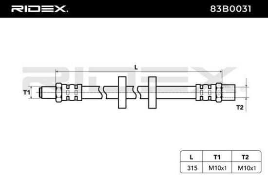 RIDEX Bremsschlauch 83B0031 HINTEN VORNE beidseitig BREMSSCHLÄUCHE Länge: 315mm Bild RIDEX Bremsschlauch 83B0031 HINTEN VORNE beidseitig BREMSSCHLÄUCHE Länge: 315mm