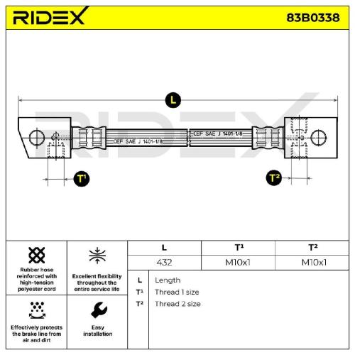 RIDEX Bremsschlauch 83B0338 HINTEN BREMSSCHLÄUCHE Länge: 432mm für NISSAN Bild RIDEX Bremsschlauch 83B0338 HINTEN BREMSSCHLÄUCHE Länge: 432mm für NISSAN