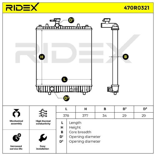 RIDEX 470R0321 Motorkühler / Wasserkühler für OPEL AGILA (A) (H00) R10852 Bild RIDEX 470R0321 Motorkühler / Wasserkühler für OPEL AGILA (A) (H00) R10852
