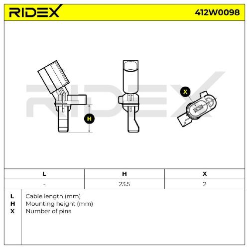 RIDEX ABS-Sensor 412W0098 Hinterachse rechts Sensorart: Hallsensor Anzahl der Bild RIDEX ABS-Sensor 412W0098 Hinterachse rechts Sensorart: Hallsensor Anzahl der