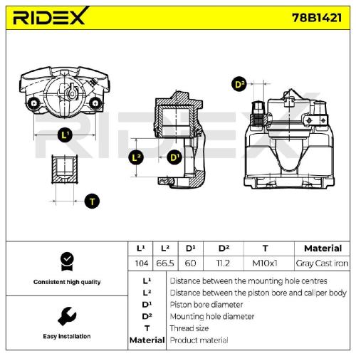 RIDEX 78B1421 Bremssattel Bremszange Vorne rechts für RENAULT Espace 1V (JK0/1) Bild RIDEX 78B1421 Bremssattel Bremszange Vorne rechts für RENAULT Espace 1V (JK0/1)