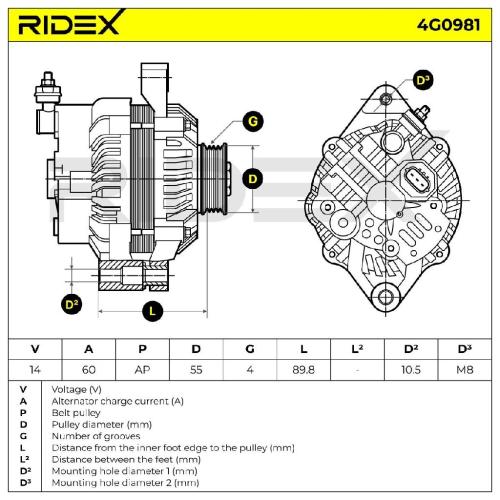 RIDEX 4G0981 Lichtmaschine 60A 12V Drehrichtung im Uhrzeigersinn mit für SUZUKI Bild RIDEX 4G0981 Lichtmaschine 60A 12V Drehrichtung im Uhrzeigersinn mit für SUZUKI
