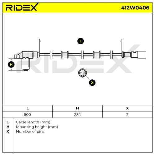 RIDEX ABS-Sensor 412W0406 beidseitig vorne Anzahl der Steckkontakte: 2 für OPEL Bild RIDEX ABS-Sensor 412W0406 beidseitig vorne Anzahl der Steckkontakte: 2 für OPEL