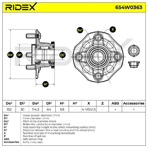RIDEX 654W0363 Radlagersatz pro 1 Rad Hinten für HONDA Accord VI Limousine Bild RIDEX 654W0363 Radlagersatz pro 1 Rad Hinten für HONDA Accord VI Limousine