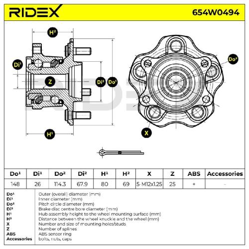 RIDEX 654W0494 Radlagersatz pro 1 Rad Hinten beidseitig für NISSAN 43202JG21B Bild RIDEX 654W0494 Radlagersatz pro 1 Rad Hinten beidseitig für NISSAN 43202JG21B