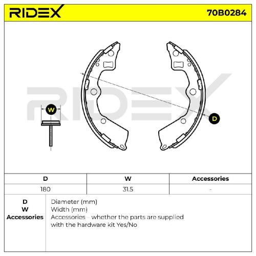 RIDEX Bremsbacken Satz für Trommelbremse Hinten für KIA Picanto (SA) 70B0284 Bild RIDEX Bremsbacken Satz für Trommelbremse Hinten für KIA Picanto (SA) 70B0284