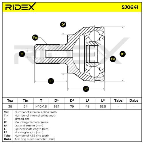 RIDEX 5J0641 Gelenksatz Antriebswelle Achswelle Vorne radseitig für FORD 8603365 Bild RIDEX 5J0641 Gelenksatz Antriebswelle Achswelle Vorne radseitig für FORD 8603365
