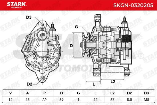 STARK SKGN-0320205 Lichtmaschine 45A 14V Drehrichtung im Uhrzeigersinn mit SA710 Bild STARK SKGN-0320205 Lichtmaschine 45A 14V Drehrichtung im Uhrzeigersinn mit SA710