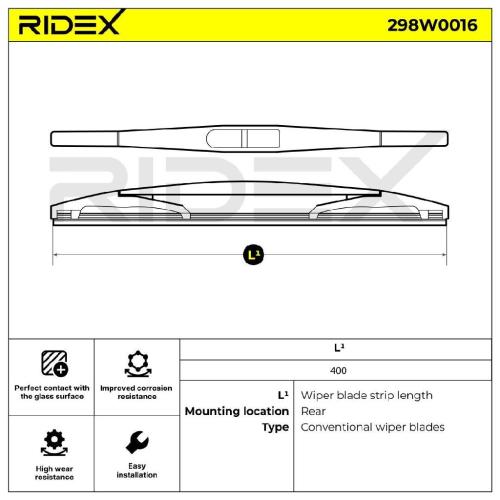 RIDEX 298W0016 Heckscheibenwischer ohne Spoiler Hinten 400mm für OPEL Meriva A Bild RIDEX 298W0016 Heckscheibenwischer ohne Spoiler Hinten 400mm für OPEL Meriva A